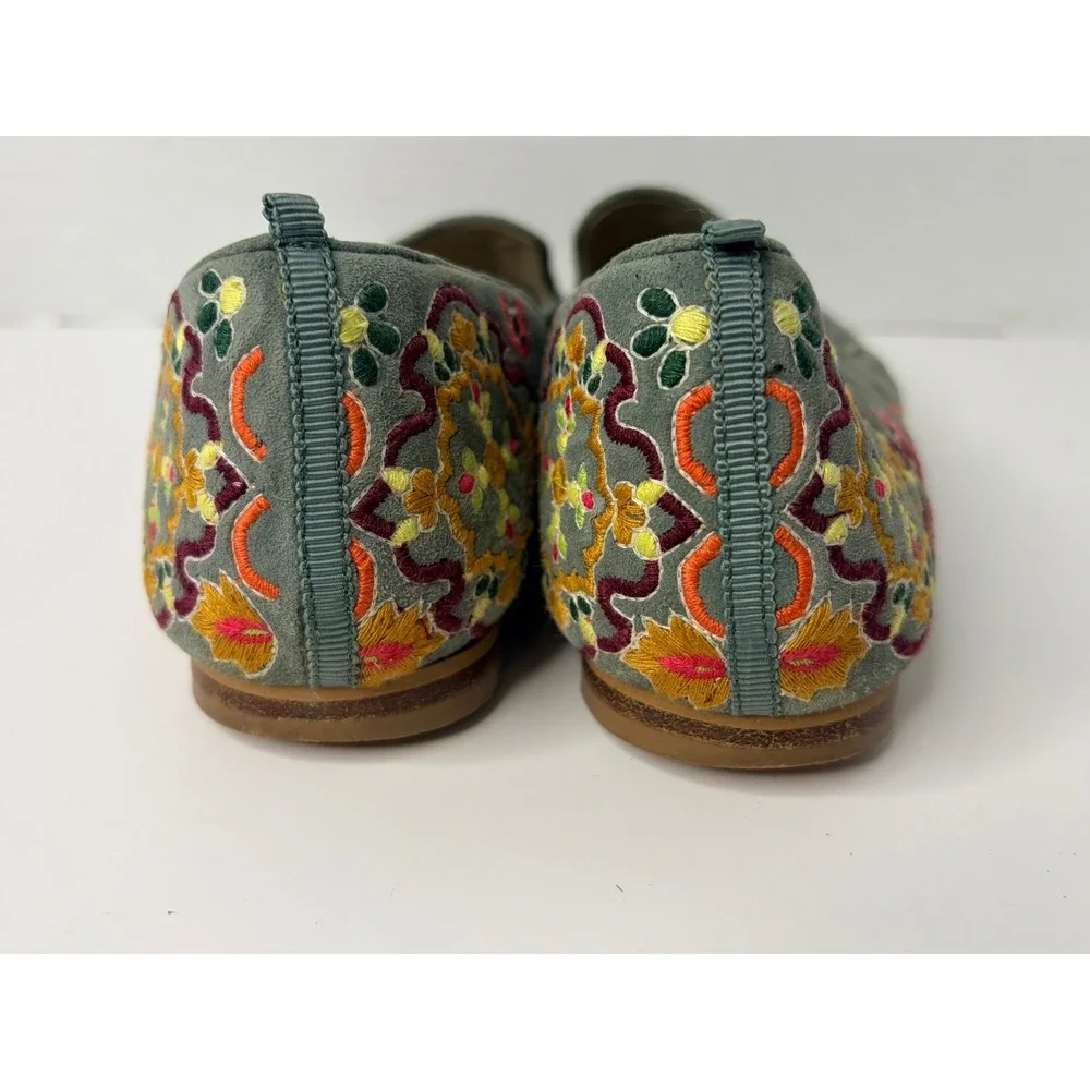 Boden Womens Embroidered Suede Loafers Teal Floral Pointed Toe Flats 36 632556 6 - Picture 5 of 8